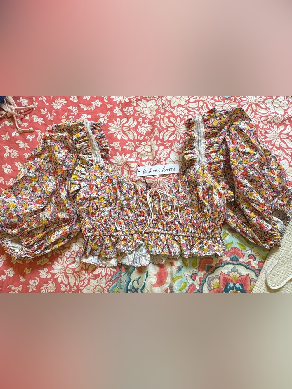 NWT For Love & Lemons Floral Smocked Crop Top